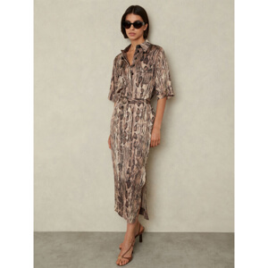 REISS FARAH Snake Print Belted Midi Dress